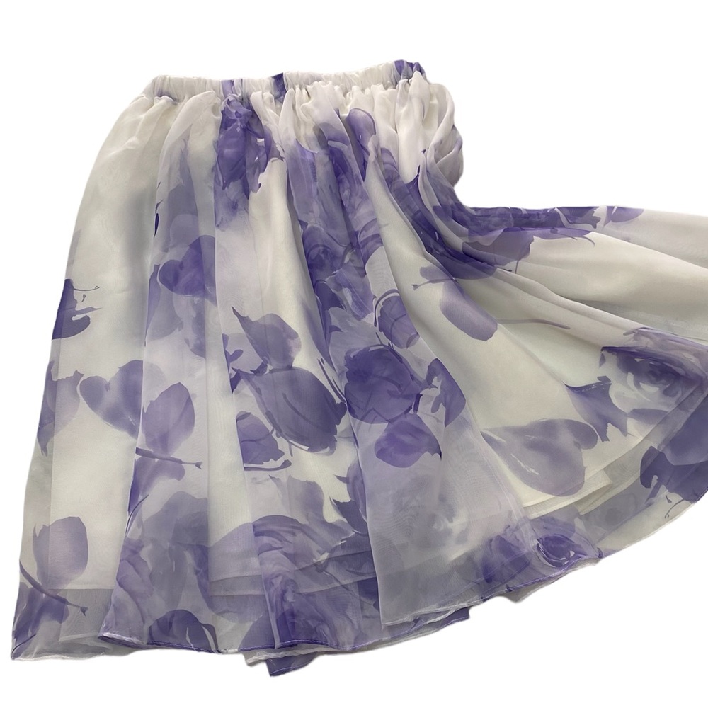 White Spring Skirt with Lavender Floral Print